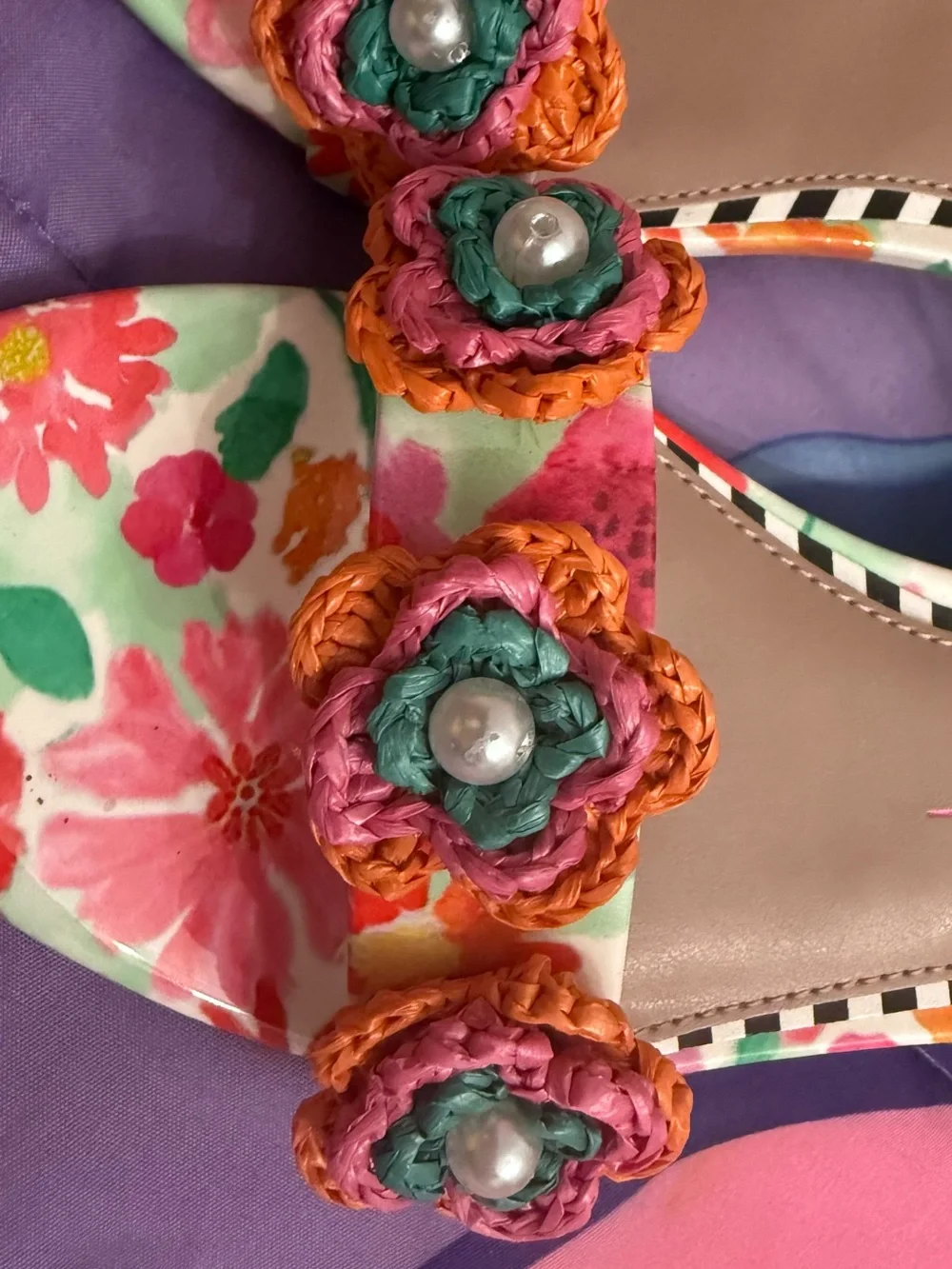 Betsey Johnson Multicolor Floral Crochet-Petal Ankle Strap Sandals
